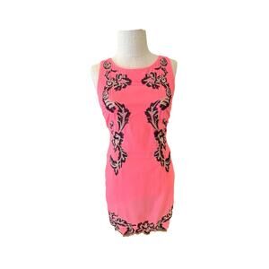 Gianni Bini Shift Dress Womens Size XS Pink Eye Catching Embroidery Back Zipper